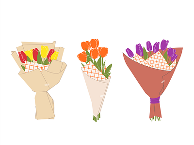 Tulip Bouquets 🌷 botanical bouquet cartoon composition cute design flower flower illustration flower shop flowers illustration illustration lines spring tulip tulips vector