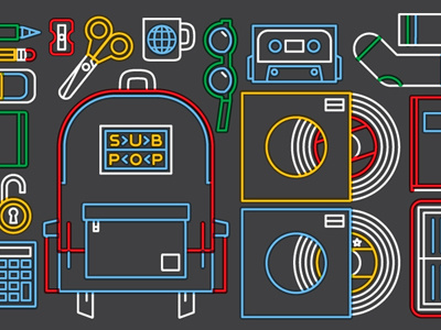 Sub Pop Back To School 2015 back to school backpack books cassette line records school vector