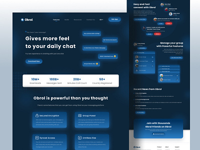 OBROL - Multi-Cross Platform Messaging Landing Page black blue chat chatting design glow graphic design landing page message messaging ui user experience user interface ux web webpage website