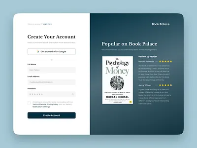 Book Palace - Sign Up Page Exploration book design ebook landing page library log in page sign up ui ux web website