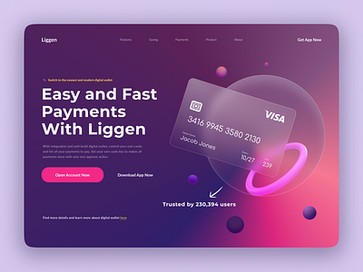 Liggen - Digital Wallet Hero Section Exploration bank branding currency design digital ewallet glass glassmorphism graphic design indonesia landing page logo ui ux wallet web website