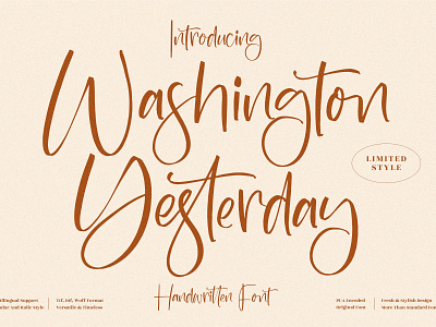 Washington Yesterday - Beautiful Handwritten Font 3d animation app branding design graphic design icon illustration logo motion graphics typography ui ux vector