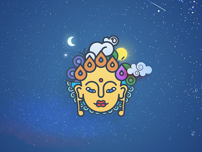 God illustration blue cloud god illustration line moon shape simple sky star sun yellow