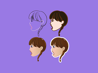 Sticker process cartoon character drawing girl icon illustration kid outline process sticker