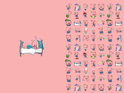 Ponky Pig Sticker Set character emoji emoticon pig pig character pink pink pig sticker art symbol