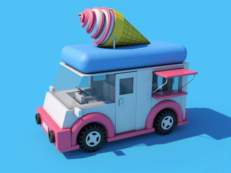 冰淇淋车（动画） 3d cinema4d 冰激凌 动画 插图 汽车 雪糕 雪糕车