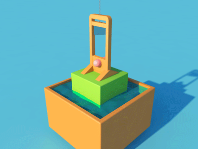 Chop hand 3d animation c4d chain finger guillotine water