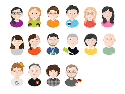 Design + front-end dev crew avatar characters face illustration