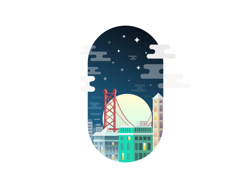 Midnight City after effects animated animation bridge buildings city clouds illustration moon night sketchapp town