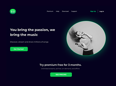 Dark Landing Page Design landing page music