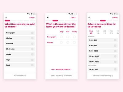 Charitree app UI - Donation Process android design donation form mobile process social enterprise ui ux wizard