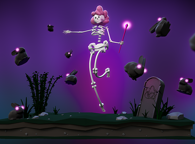 Lynda Bunny play 3d bunnies bunny c4d character design dark graveyard halloween magic night skeleton witch