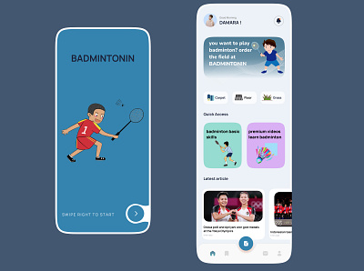 Badminton court booking app animation graphic design motion graphics ui