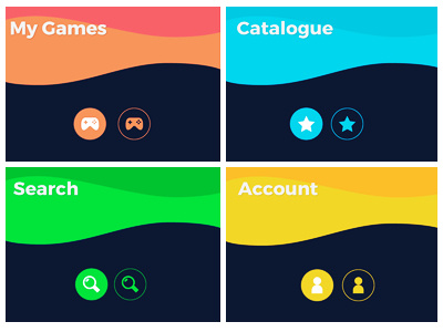 Header and icons account app color game icons navbar search section star ui ux wave