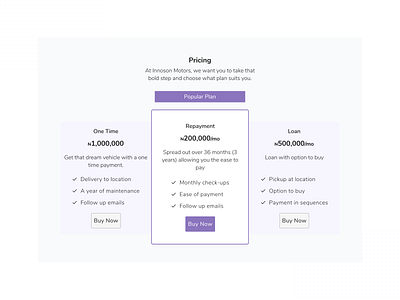 Pricing Plans landing page ui design