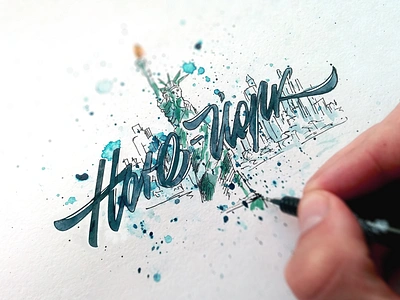 New York aquarelle calligraphy illustration lettering sketch