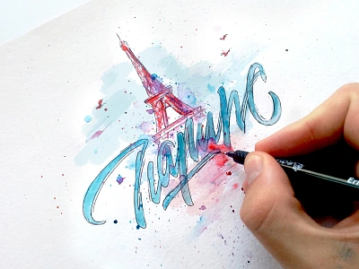 Paris aquarelle sketch aquarelle calligraphy cyrillic lettering sketch