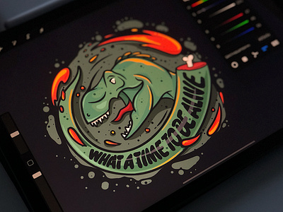What a time to be alive dinosaur illustraion lettering procreate typography