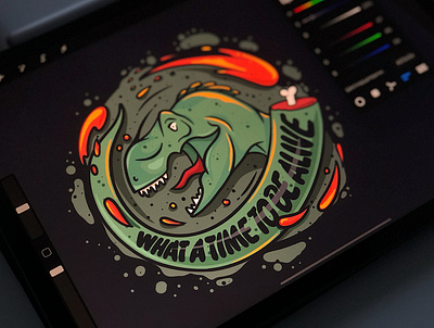 What a time to be alive dinosaur illustraion lettering procreate typography