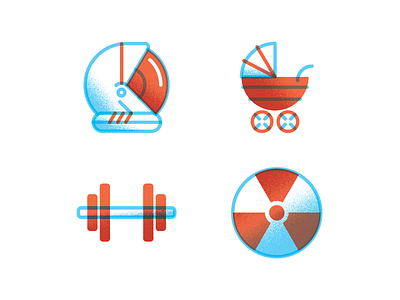 Indestructible Icons astronaut baby carriage barbell cockroach editorial helmet icons illustration magazine radioactive