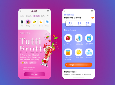 MIXI app branding design drink food fruit illustration juice mobile ui uiux