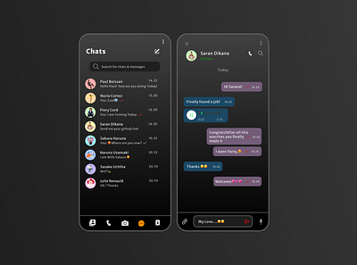 Chat App app best black chat chatting clone colors design facebook great group insta message mobile online top ui uiux vector whatsapp