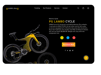 Bike Shop Landing page | LAMBO Studio app bicycle bike black branding buy car cycle design illustration lambhorghini lambo mobile sell shop store ui uiux website yellow