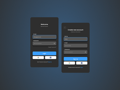 Login and Sign Up Screens dark login mobile sign up ui ux