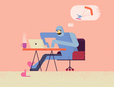 Mental preparation for a kitesurf in icy water adobe illustrator character character design illustration illustrator kitesurf web