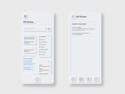 Neumorphism - Notes app Ui app app design cleanui concept dailyui ios minimal mobile app design neumorphism neumorphism ui notes app reminder app task app task manager trend uiux ux web design website