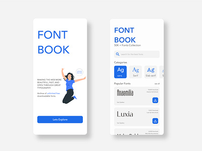 Font App Ui app application cleanui dailyui design font design fonts gradient illustration ios minimal ui uiux ux vector website