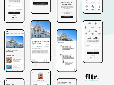 Social News App Ui Design app appdesign application cleanui dailyui design feed gradient ios login screen minimal news news app newsfeed social ui uiux ux walkthrough screen