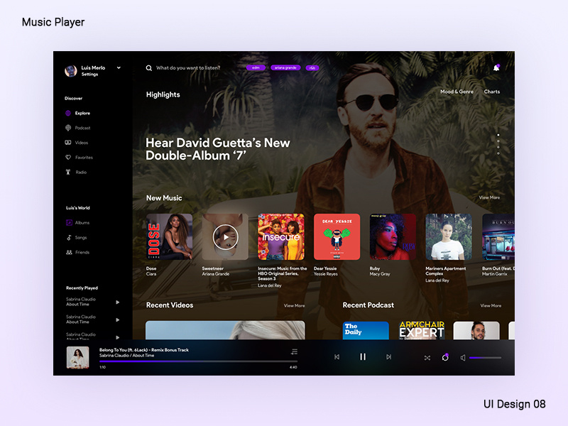 Streaming Platform streaming app podcast player ui design illustration brand ui darkui musicplayer music app xddailychallenge uidesign