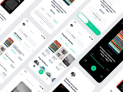 Audiobook – Browse, Buy, and Listen app audio book books browse buy concept design green interface ios iphone library light ui minimal mobile personalized shop store ui