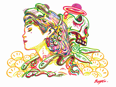 Skull art artwork beauty character colors design drawing elf face hairstyle illustration markers portrait shapes sharpie sketchbook skull style traditional woman