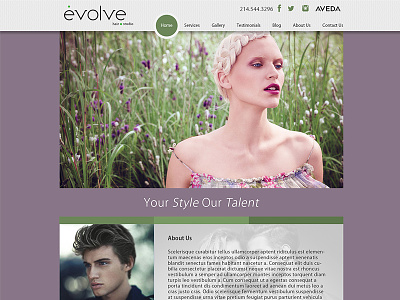 Evolve Hair Studio Website clean design green navigation purple salon spring web website