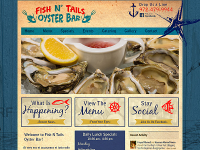 Fish N' Tails Oyster Bar blue design ocean oyster red restaurant seafood web website