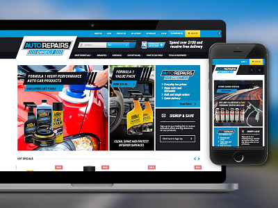 Responsive E-Commerce auto e commerce auto repair website auto website blue desktop e commerce ecommerce mobile responsive responsive web design web design yellow