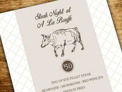 Steak Night cow cow illustration cow line drawing line drawing menu menu design restaurant menu