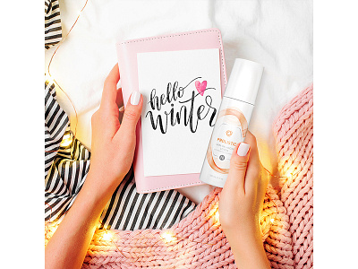 Hello Winter bed cozy design dry hello winter lotion photo composition photography photography composition photoshop pink product product branding product lifestyle product photography typography winter