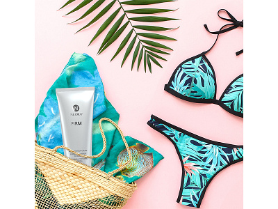 Neora Firm Cody Contour Cream beach bag bikini body cream body lotion design firm graphic design instagram lifestyle palm photoshop pink product product lifestyle product photography product placement summer swimsuit top down product