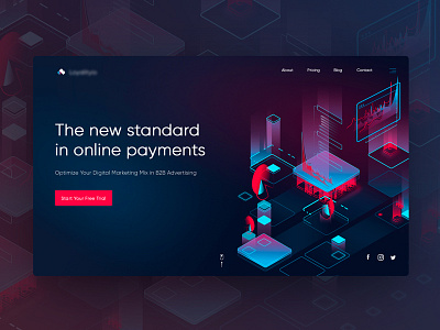 Investment Landing Page dark illustration isometric landing page media slider social ui vector web