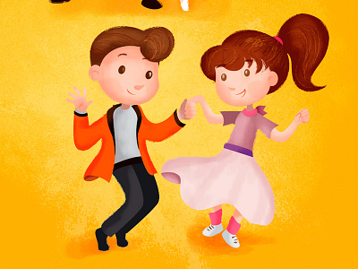 D like Dancing - wip illustratrion 50ties couple dancing kids yellow