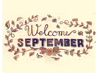 Welcome september autumn leaves script sketch