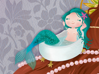 Mermaid bath digital illustration fairy tale mermaid pattern pearls stylish