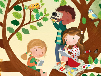 Cover for a children's magazine bambino sarai tu children illustration magazine nature spring tree watercolor