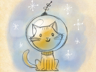 Vintage space cat astronaut cat retro scifi sketch space stars vintage wip