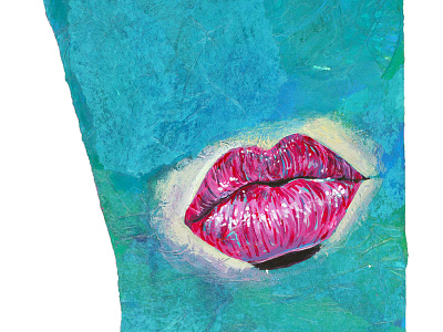 Labios acrylic paint candy wrapper design lips mixed media painting recycled paper wood