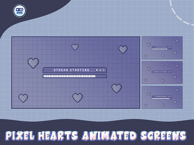Animated Stream Screens Overlay Pixel Hearts, Pixel Stream Pack purple stream pack