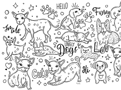 Dog Doodle Vector Set animal animal clipart animal doodle animal element cat cat doodle cat element dog dog element doodle drawing handdrawn pet